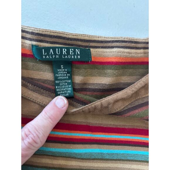 Lauren Ralph Lauren Striped Top Small Suede Trim Classic Heritage Old Money - Picture 5 of 8